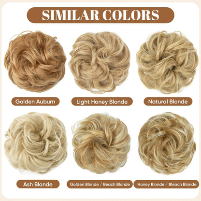 Large Messy Bun Hair Piece Wavy Curly Scrunchies Synthetic Chignon Ponytail Hair Extensions Thick Updo Hairpieces for Women Ash Blonde