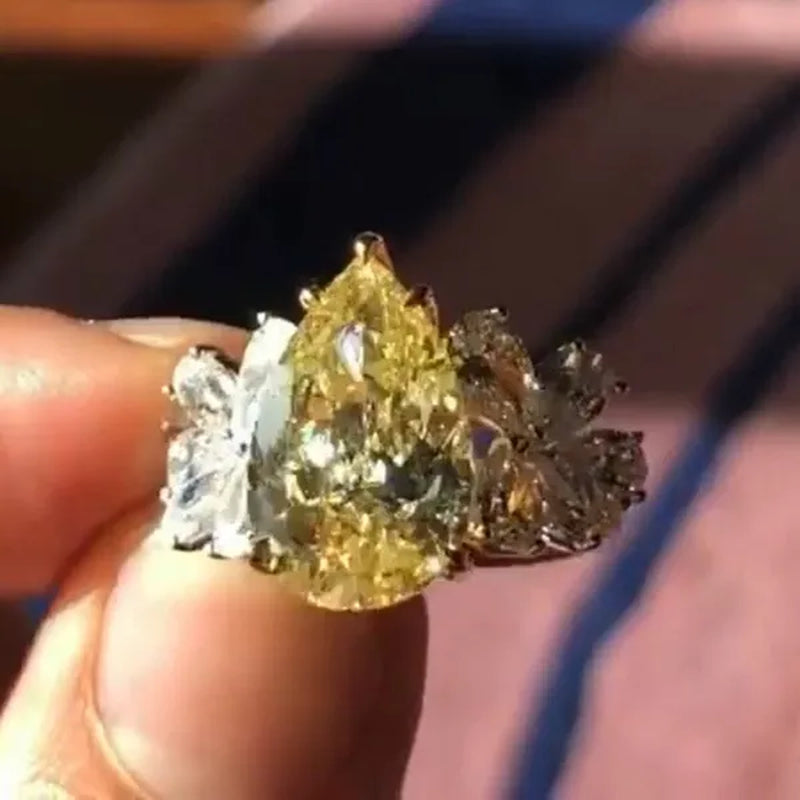 Gorgeous Elegant Women Wedding Engagement Citrine Ring for Women White Sapphire Finger Ring Jewelry Size 6-10
