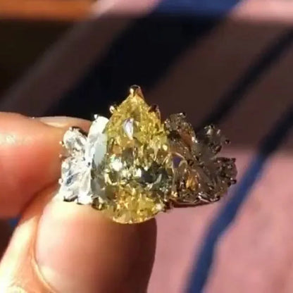 Gorgeous Elegant Women Wedding Engagement Citrine Ring for Women White Sapphire Finger Ring Jewelry Size 6-10