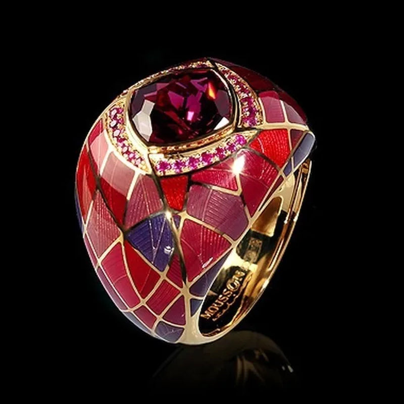 Fashion 925 Sterling Silver 18K Gold Sapphire Ruby Diamond Ring Anniversary Gift Engagement Bridal Wedding Rings Jewelry