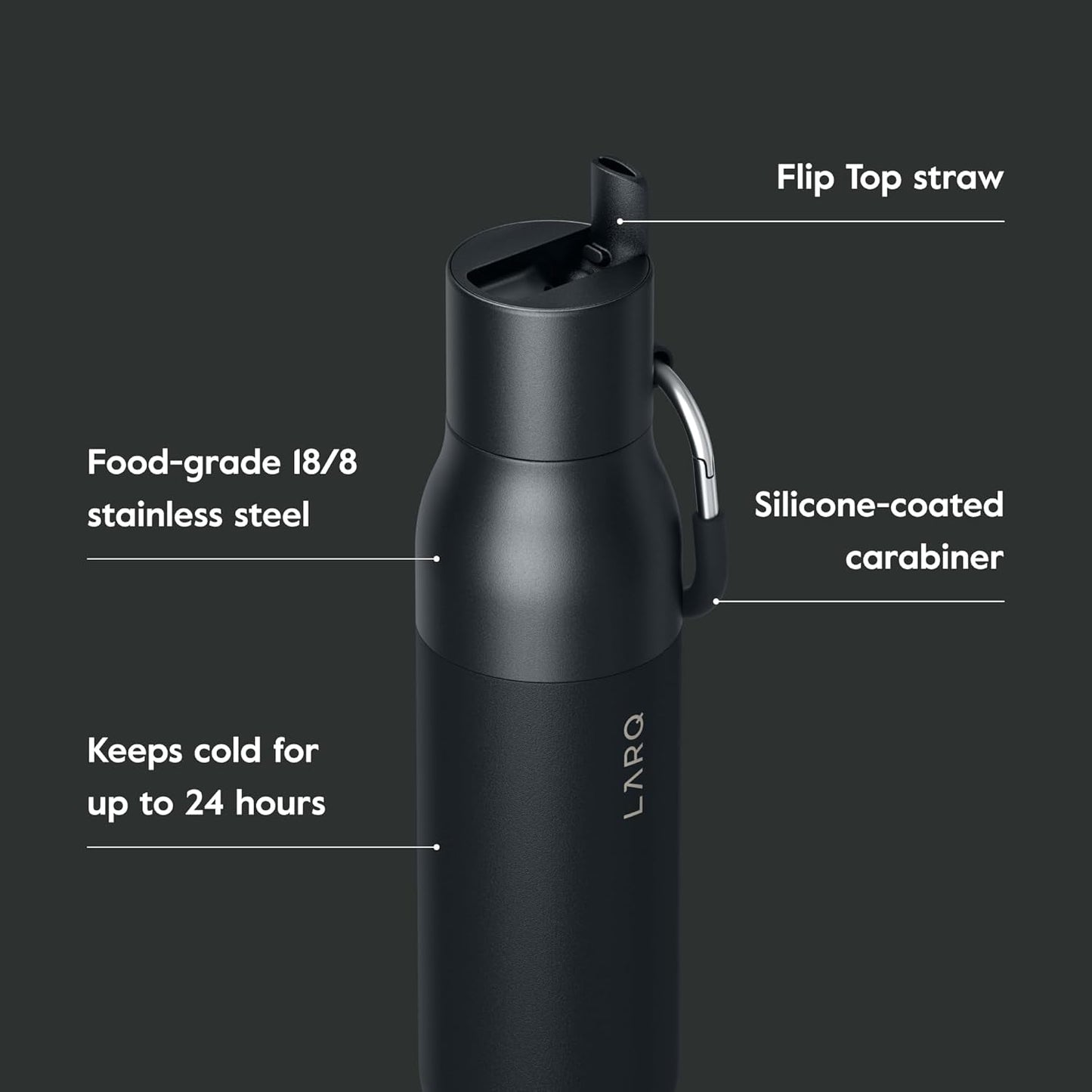 Bottle Flip Top 25 Oz - Insulated Reusable Stainless Steel Water Bottle with Straw | Thermos, BPA Free | for Sports, Gym, and Travel | Keep Drinks Cold for 24 Hours | Obsidian Black