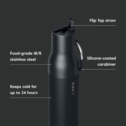 Bottle Flip Top 25 Oz - Insulated Reusable Stainless Steel Water Bottle with Straw | Thermos, BPA Free | for Sports, Gym, and Travel | Keep Drinks Cold for 24 Hours | Obsidian Black