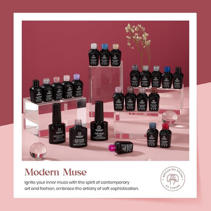Beetles 23Pcs Gel Nail Polish Set with 3Pcs Base Matte Glossy Top Coat, Nude Gray Pink Blue Burgundy Glitter Gel Polish Kit Modern Muse Kit, Soak off Uv Gel for Women