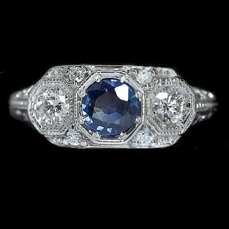 Lady round Cut 1.2CT Blue Sapphire Bridal Engagement Ring
