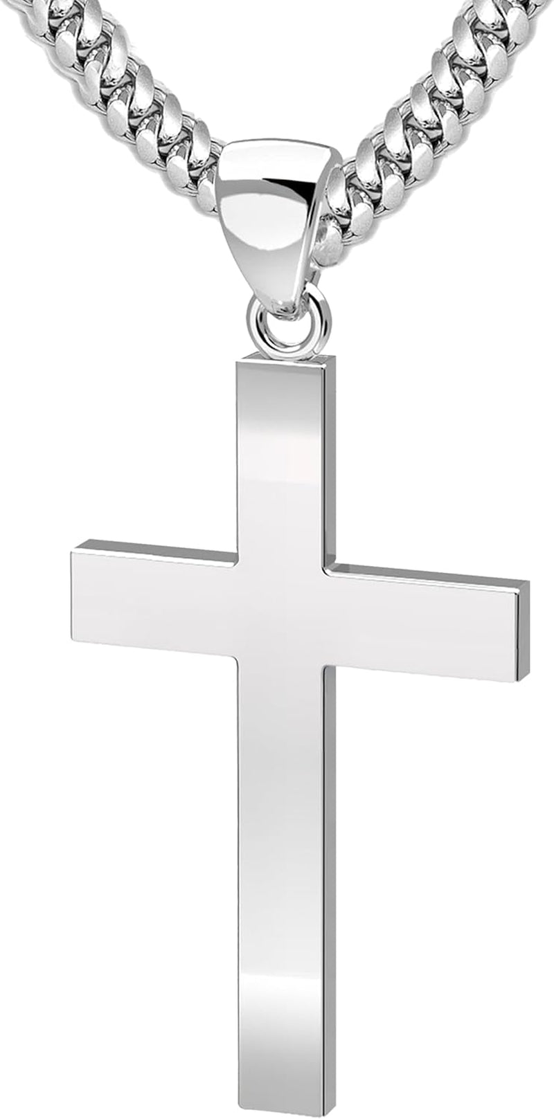 Men'S 925 Sterling Silver 40Mm Christian Cross Pendant Necklace 20In to 24In - WORLD TIME VISITS
