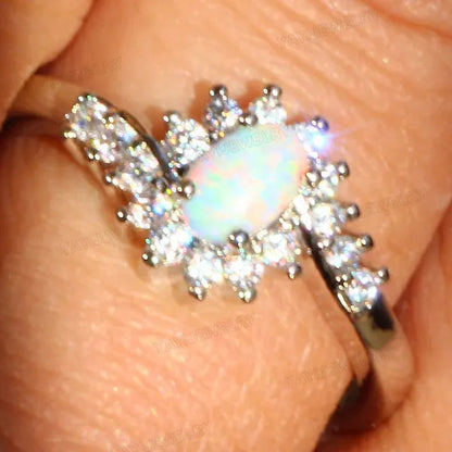 Exquisite Women'S Silver Ring Oval Cut Fire Opal Diamond Jewelry Birthday Proposal Gift Bridal Engagement Party Band Rings Size 5-12