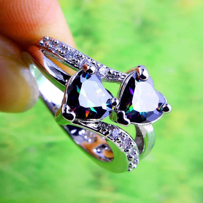 Fashion Lover Jewelry Heart Cut Rainbow & White Topaz Gemstone Silver Ring Size 5 6 7 8 9 10 11 12 13 HANNAH MARTIN