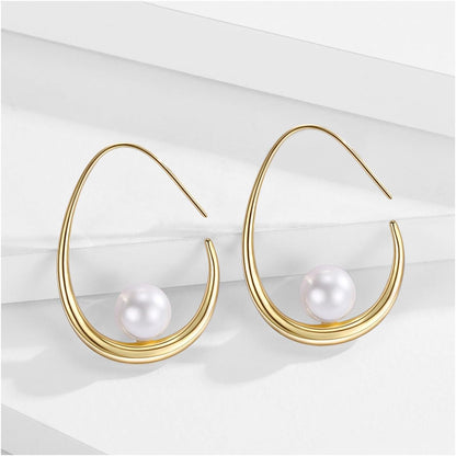 14K Gold Plated Lightweight Pearl Earrings,Trendy Jewelry,Teardrop Hoop Earrings for Women,Pearl Drop Earrings,Elegant Jewelry for Gifts