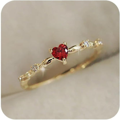 14K Gold Red Ruby Love Heart CZ Crystal Diamond Rings Fairy Style Elegant Red Zircon Peach Heart Ring Women Anniversary Engagement Wedding Gemstone Rings for Women Size 6-10(10)
