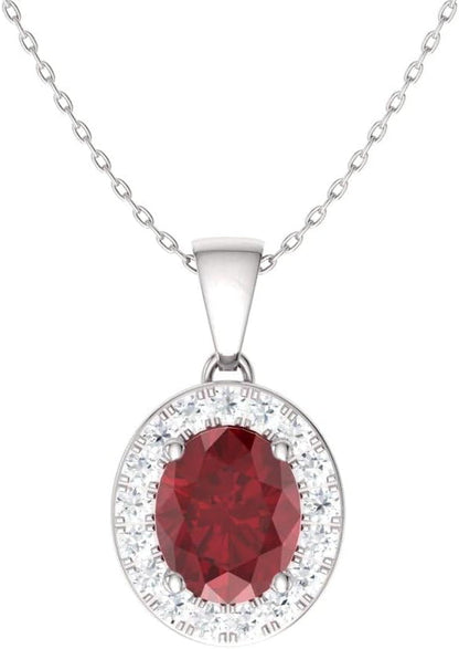 Natural and Certified Oval Cut Gemstone and Diamond Petite Necklace in 14K Solid Gold | 0.51 Carat Pendant with Chain