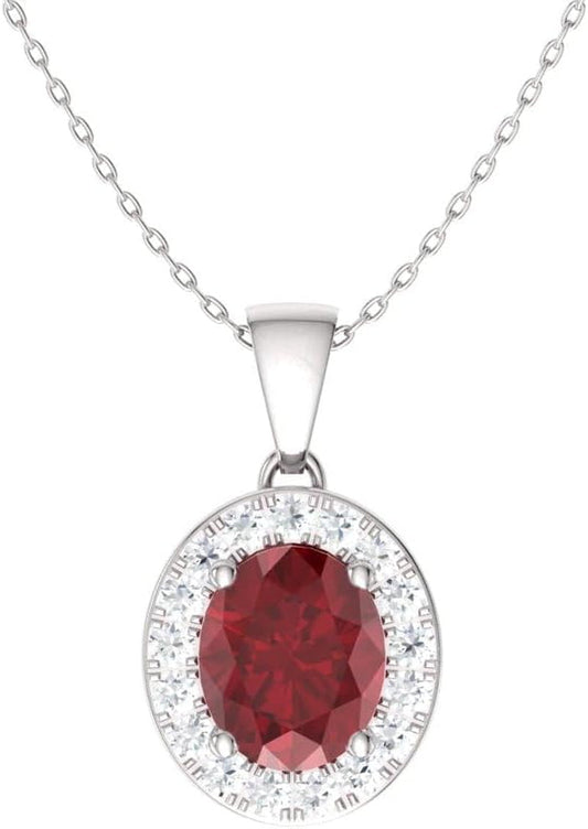 Natural and Certified Oval Cut Gemstone and Diamond Petite Necklace in 14K Solid Gold | 0.51 Carat Pendant with Chain