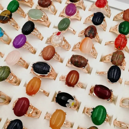 Mixed Wholesale 20Pcs/Gold-plated Natural Gem Ring Printing Rose-gold Women's Jewelry