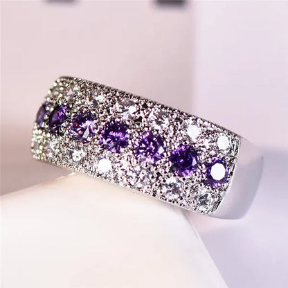 Exquisite 925 Sterling Silver Ring Purple Amethyst Diamond Wedding Band Engagement Ring Jewelry Gifts Ring Size 6-10