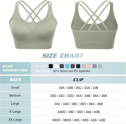Cross Back Sports Bra for Women Padded Strappy Yoga Bra Medium Support Workout Bra for Athletic Gym Fitness 3 Pack