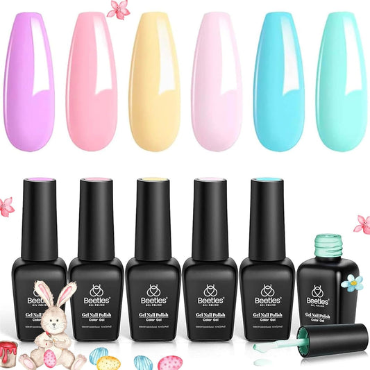 Beetles Pastel Gel Nail Polish Set 6 Pcs Pink Nude Gel Polish Pastel Yellow Blue Gel Polish Soak off Uv Nail Lamp Gifts for Women Manicure Kit