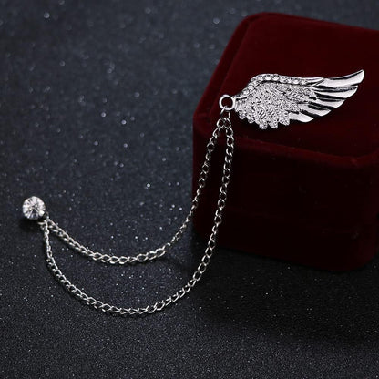 Angel Wings Tassel Chain Brooch - Rhinestone Lapel Pin, Gold Silver Crystal Wings Coat Breastpin Women Men'S Suit Accessories