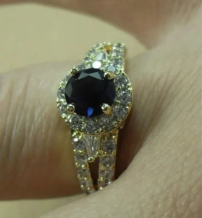 Natural 2.38CT Sapphire Diamond 14K Yellow Gold Ring Size 6-10