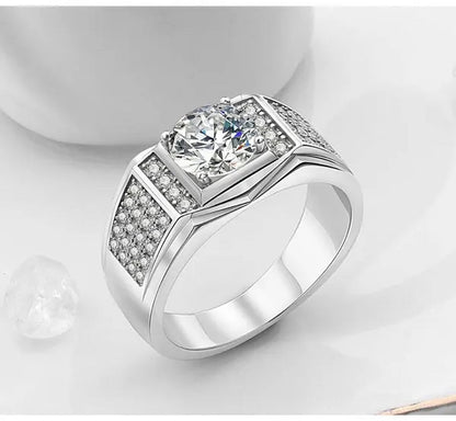 Men 925 Sterling Silver Engagement Wedding Band White Gold Plated Filled Finger Rings for Husband Father Size 6- 12