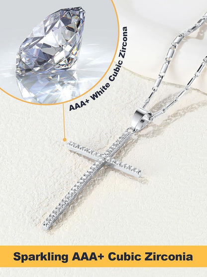 Cross Necklace for Women,Silver/14K Gold Large or Small Cross Necklaces with CZ Diamond,Faith Birthday/Christmas Gift for Her Women Mother Daughter Grandmother