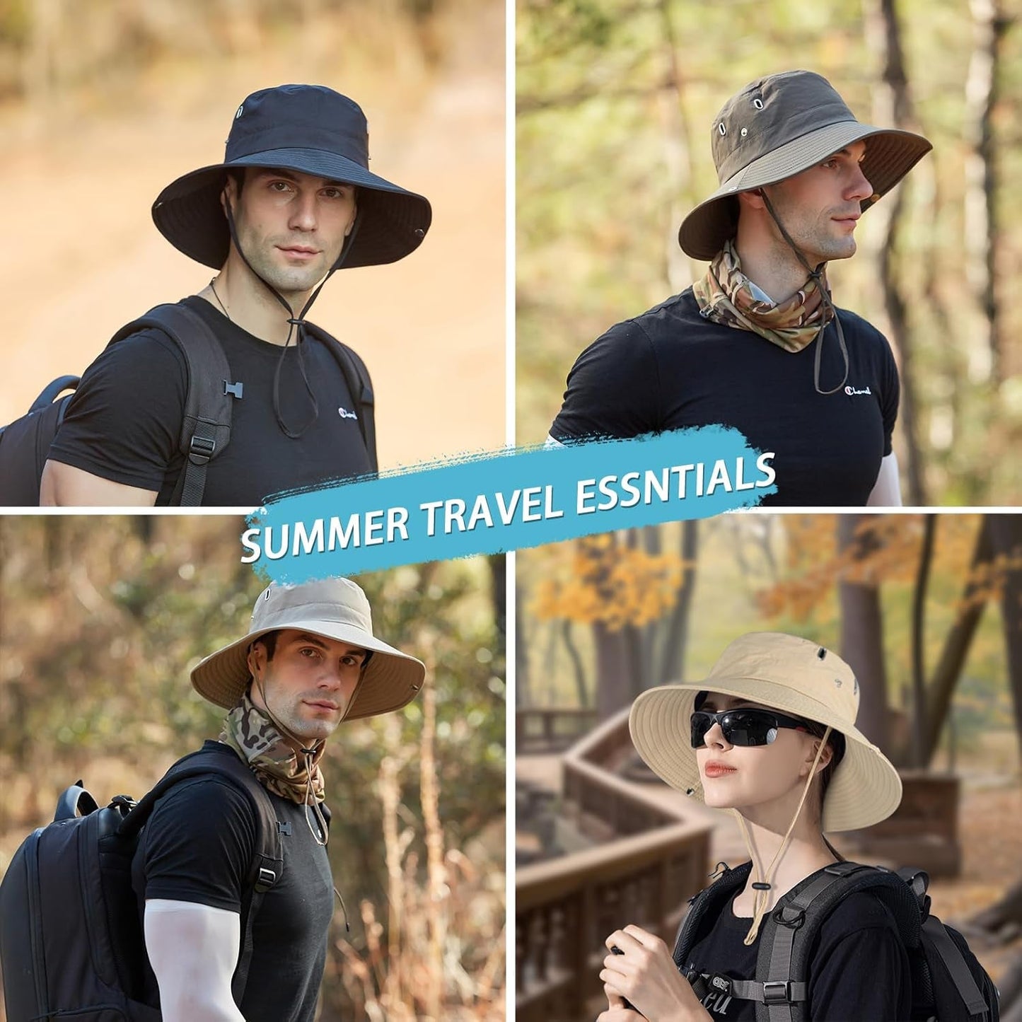 Sun Hats for Men Women Wide Brim Boonie Hat UPF 50+ Bucket Hats Hiking Fishing Outdoor Summer Safari UV Protection Hat