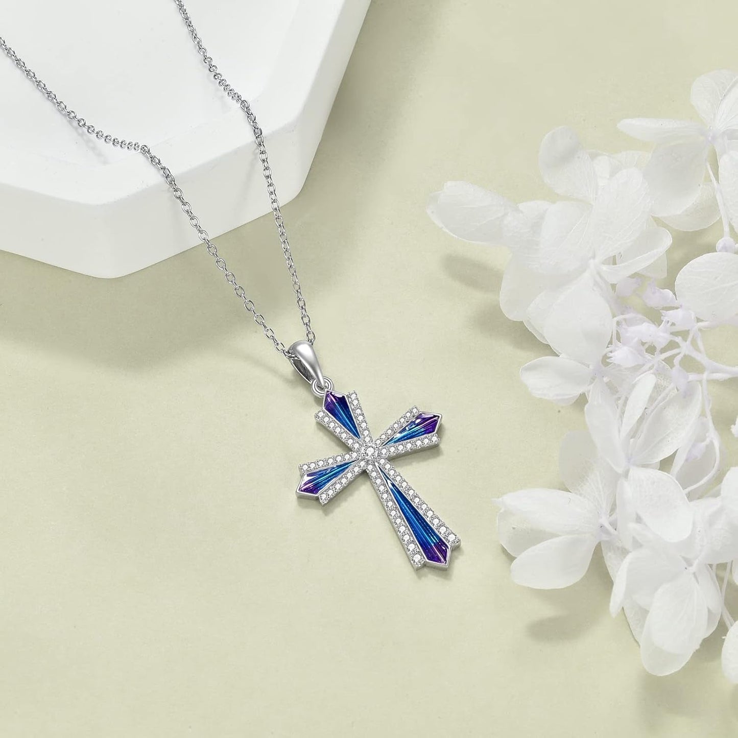 Cross Necklace 925 Sterling Silver Cubic Zirconia CZ Cross Crucifix Pendant Necklace Jewelry for Women Men Girls