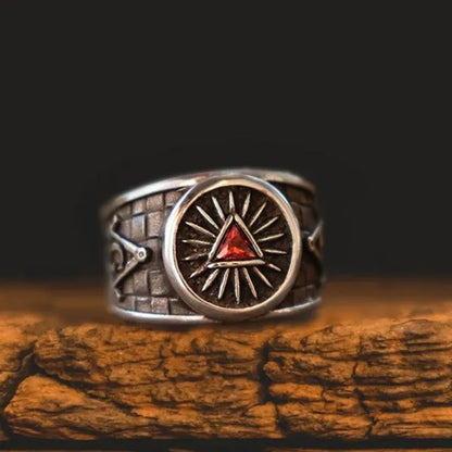 Retro Masonic Triangle Ruby Ring Mason Master Ring 316L Stainless Steel Ring Masonic Jewelry Punk Party Ring - WORLD TIME VISITS