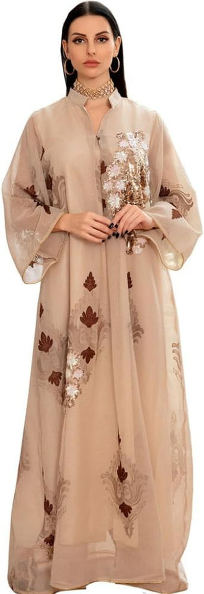 Abaya for Women Muslim Kaftan Floral Maxi Dresses Dubai Turkey Middle East Islam Caftan Ramadan Eid Party Robe - WORLD TIME VISITS