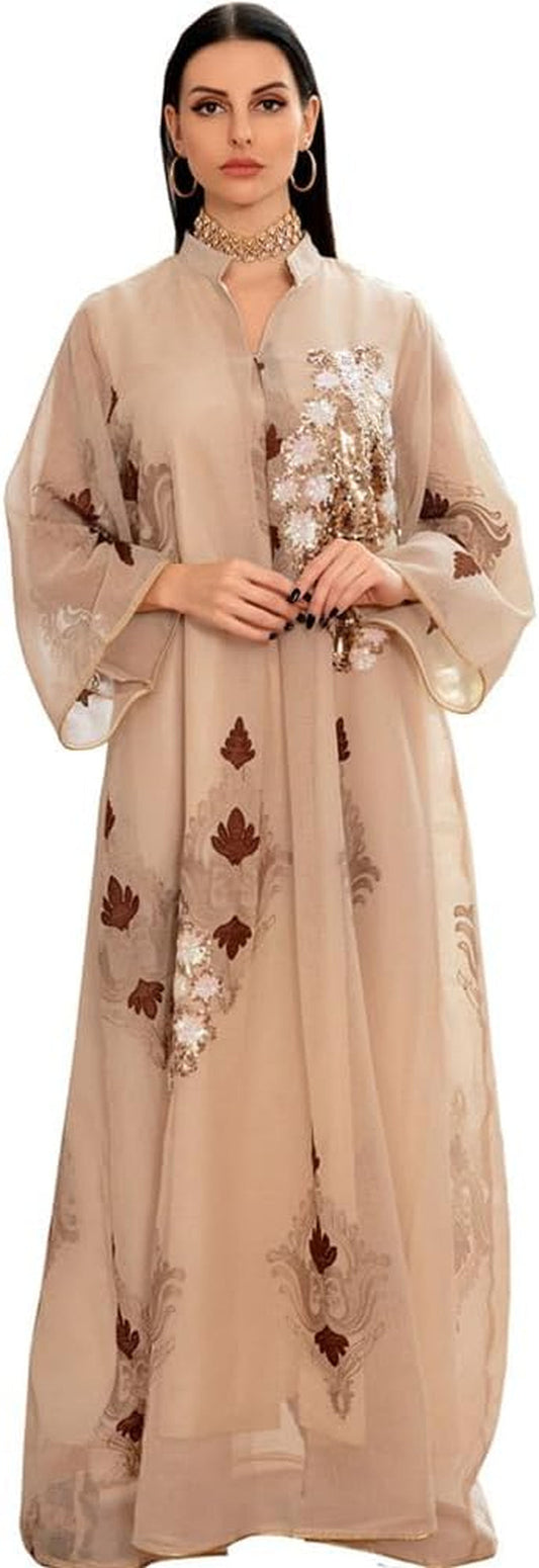 Abaya for Women Muslim Kaftan Floral Maxi Dresses Dubai Turkey Middle East Islam Caftan Ramadan Eid Party Robe - WORLD TIME VISITS