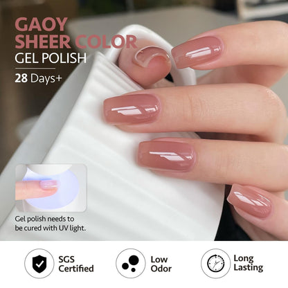 Jelly Brown White Gel Nail Polish Set, 6 Translucent Colors Sheer Pink Maroon Soak off UV Light Cure Gel Polish Kit for Salon and Nail Art DIY at Home