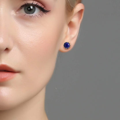 925 Sterling Silver Inlay Gemstone Earrings Crown Design Healing Crystals Studs for Woman Gift