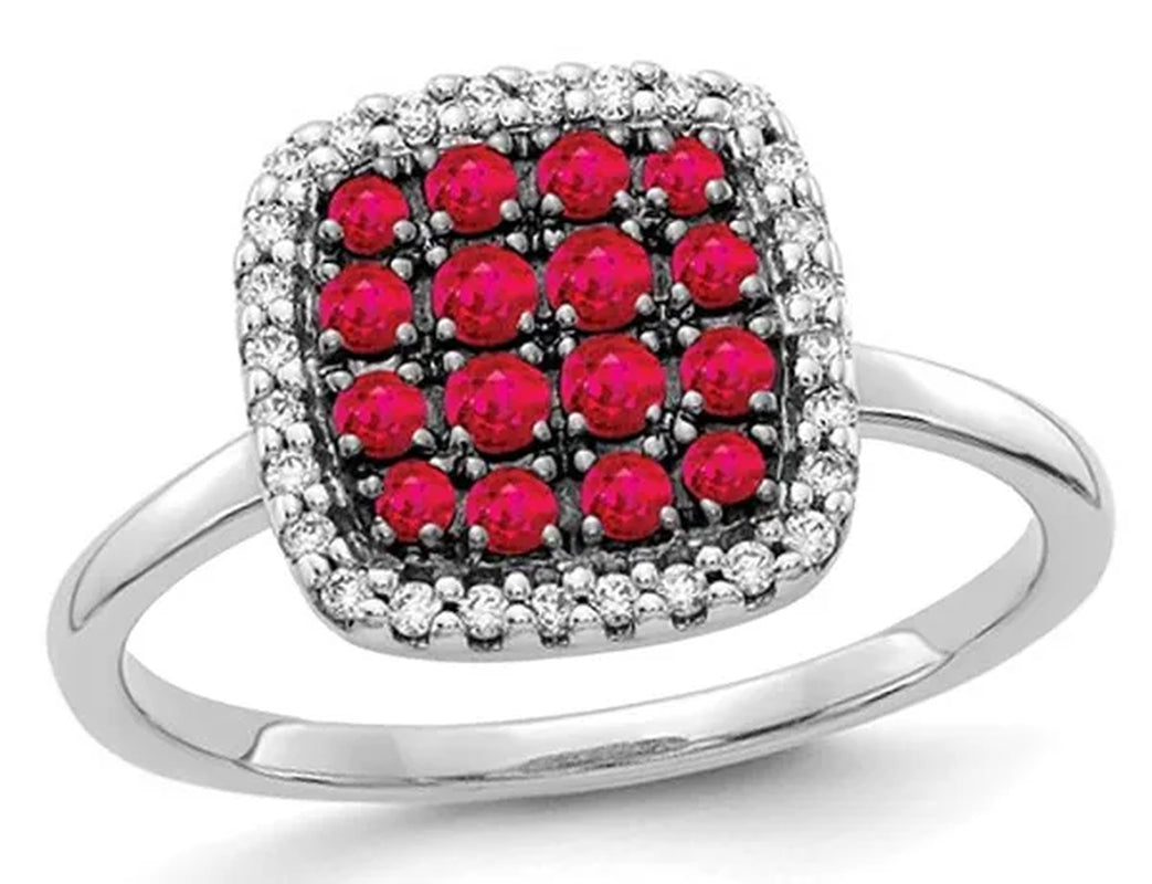 2/5 Carat (Ctw) Natural Ruby Cluster Ring in 14K White Gold