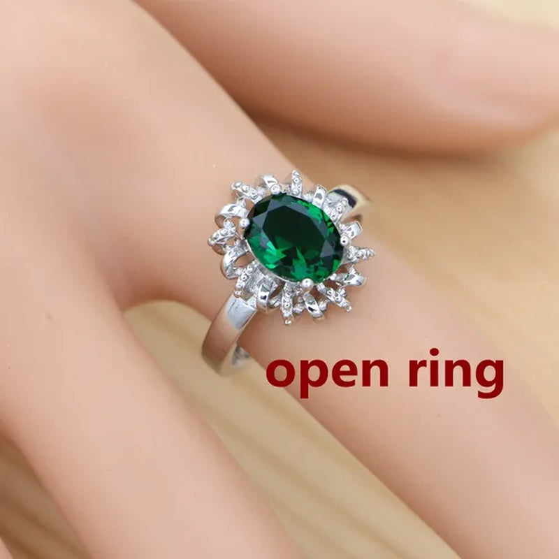 Natural Green Cubic Zirconia 925 Sterling Silver Jewelry Sets for Women Engagement Earrings Ring Pendant Necklace Set