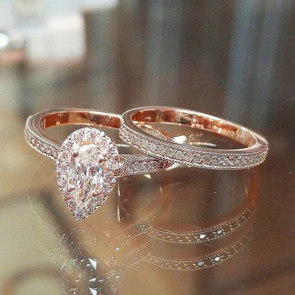Gorgeous Pear Cut Rose Gold Ring for Women Wedding Engagement Anniversary Party Rings