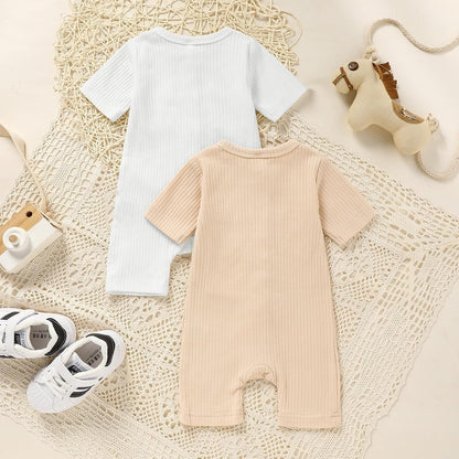 Newborn Baby Boy Girl Clothes 2 Pack Solid Romper Short Sleeve One-Piece Jumpsuits Outfits Sets