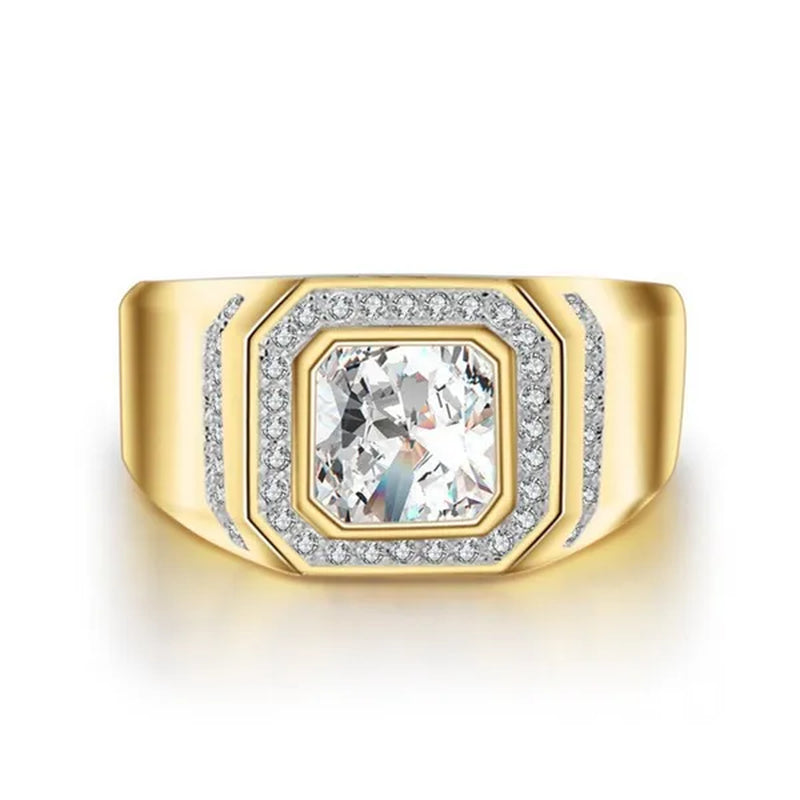 Gold Plated Ring Austrian Cubic Zirconia CZ 925 Sterling Silver Wedding Band Size 7-13 Men's Gifts Ideas Husband Jewelry Ring