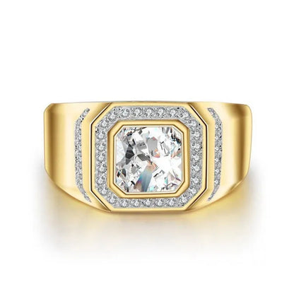 Gold Plated Ring Austrian Cubic Zirconia CZ 925 Sterling Silver Wedding Band Size 7-13 Men's Gifts Ideas Husband Jewelry Ring