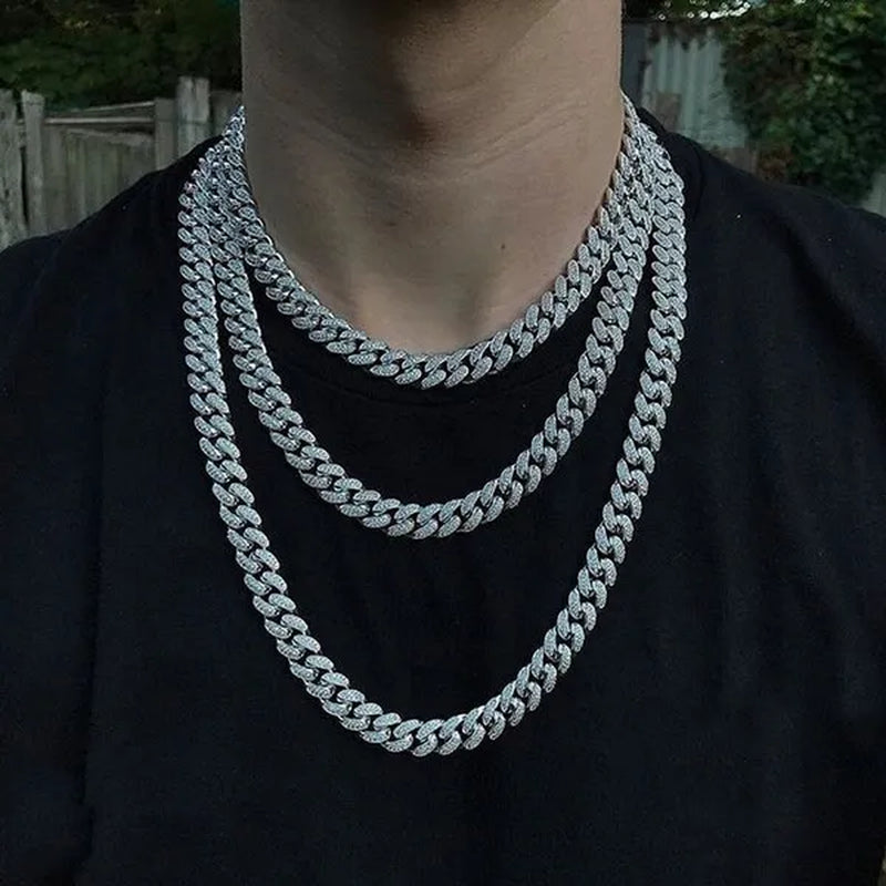 Men's Hip Hop Miami Necklace 24K Gold Plated 925 Silver 1/2PCS Necklace Bracelet Ice Sparkling Diamond Jewelry Cuban Link Chain 8/20/24/28inch