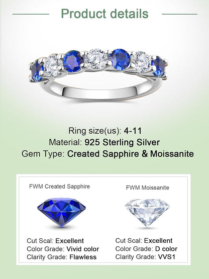 D Color VVS1 Clarity Moissanite and Sapphire/Ruby/Emerald Rings for Women, Solid 925 Sterling Silver, Anniversary Birthday Mothers Day Jewelry Gift, Stackable Wedding Ring, Size 4-11