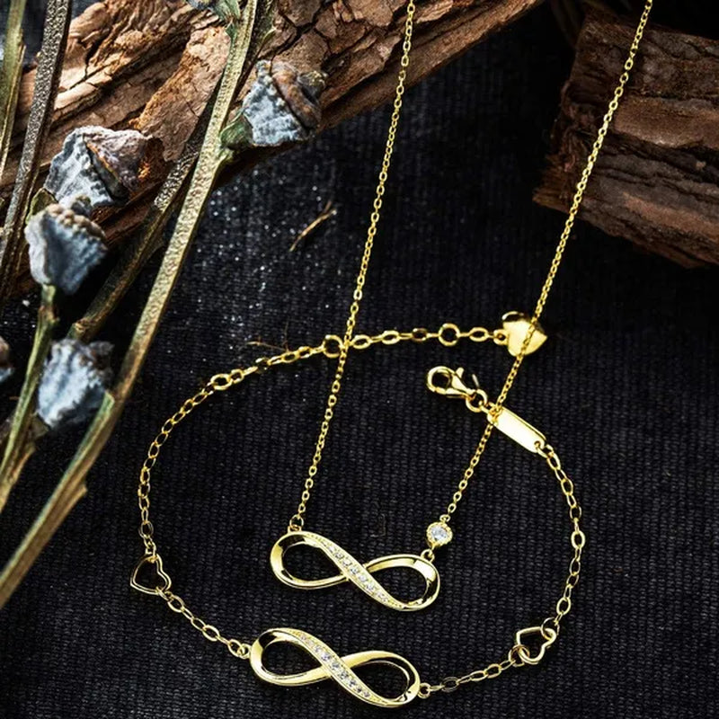 925 Sterling Silver Necklace Bracelet One Sets Forever Love” Infinity Heart Love Jewelry Sets White Gold Plated Diamond Women Necklace Gift for Mother's Day