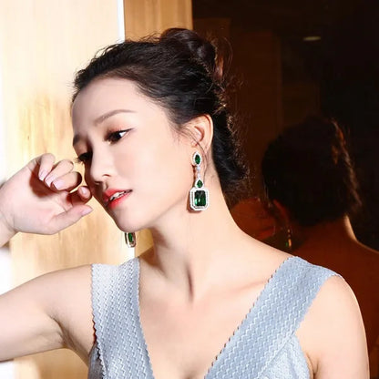 Exquisite Silver Plated Green Cubic Zirconia Wedding Birthday Blue Red Stone Circle Pendant Earring Earrings Jewelry Gift