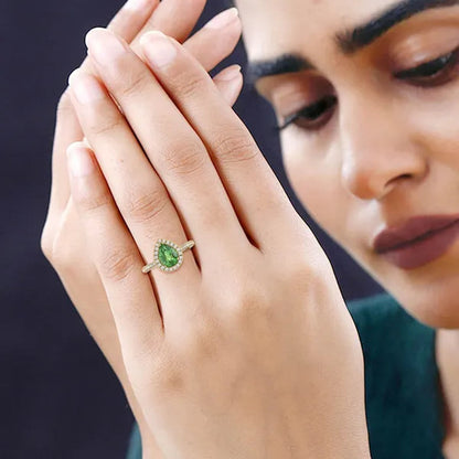 Shop LC ILIANA 18K Yellow Gold Pear AAA Emerald White Real Diamond Halo Ring Ct 1.3 G-H Color SI1 Clarity