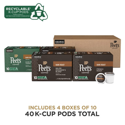 , Keurig K-Cup Pods Dark Roast Variety Pack - Major Dickason'S Blend, French Roast, Organic Alma De La Tierra, House Blend, 40 Count (4 Boxes of 10 K-Cup Pods)