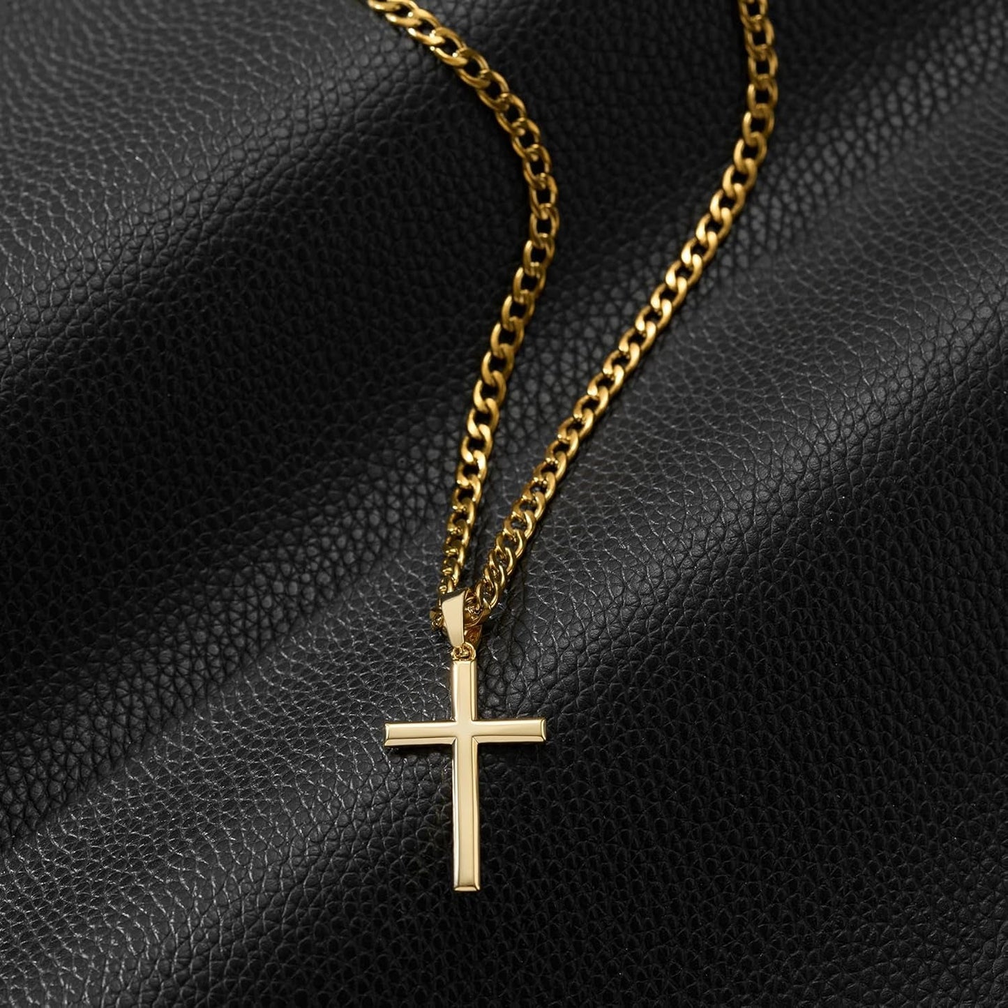 18K Gold over 925 Sterling Silver Cross Necklace for Men/Women, Stainless Steel Cuban/Rope Chain Cross Pendant 18-24 Inch, Religious Jewelry Gifts for Men