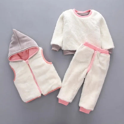 3Pcs/Set NEW Infant Baby Kids Cashmere and Thickening Winter Warm Cartoon Sika Deer Long Sleeved Hooded Coat Outerwear Jacket Pant Chidlren Outfits 3-Pieces Suit