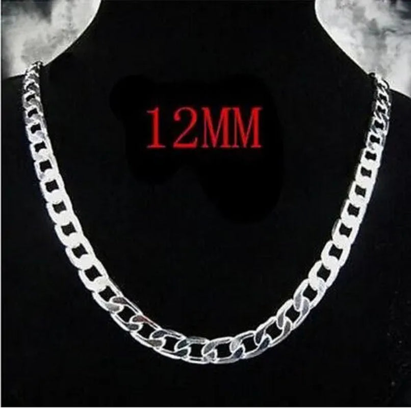 Wholesale! Prefect!Hot New High Quality 925 Sterling Silver Fashion Jewelry 12MM Men'S 925 Solid Silver Curb Chain Necklace 16-30 Inch - WORLD TIME VISITS