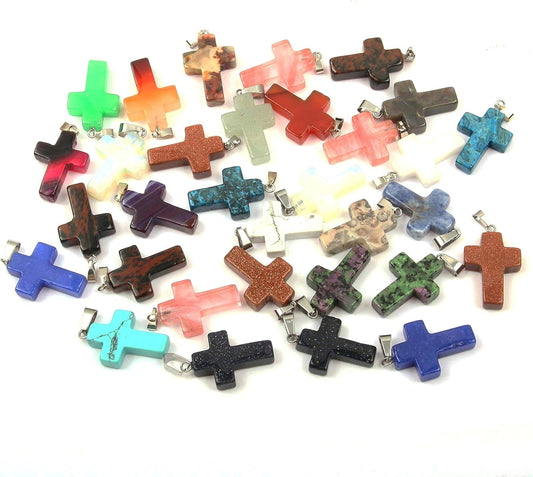Wholesale 20 Pieces Natural Stone Pendants Charms, Cross Shape Chakra Beads Crystal Quartz Healing Charms for DIY Necklace Jewelry Making,18X25Mm, Assorted Color - WORLD TIME VISITS