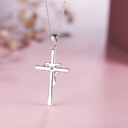 925 Sterling Silver Cross Necklace for Women Men 5A CZ Birthstone Necklaces 14K Gold Plated or Rose Gold Necklace for Easter or Holiday