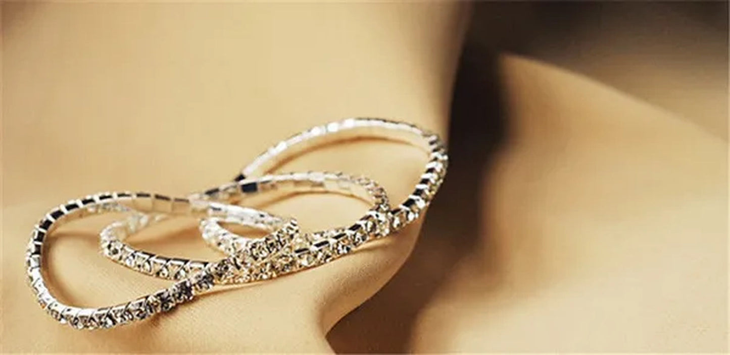 Wholesale 20PCS Stretch Rhinestone Crystal Bracelets Silver Plated CZ Inlay Gift