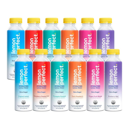 , Hydrating Organic Lemon Water, Zero Sugar, Flavored Water, Squeezed from Real Fruit, Plastic Neutral, No Artificial Ingredients, 6-Flavor Variety Pack (12Oz Bottles) 12Pk