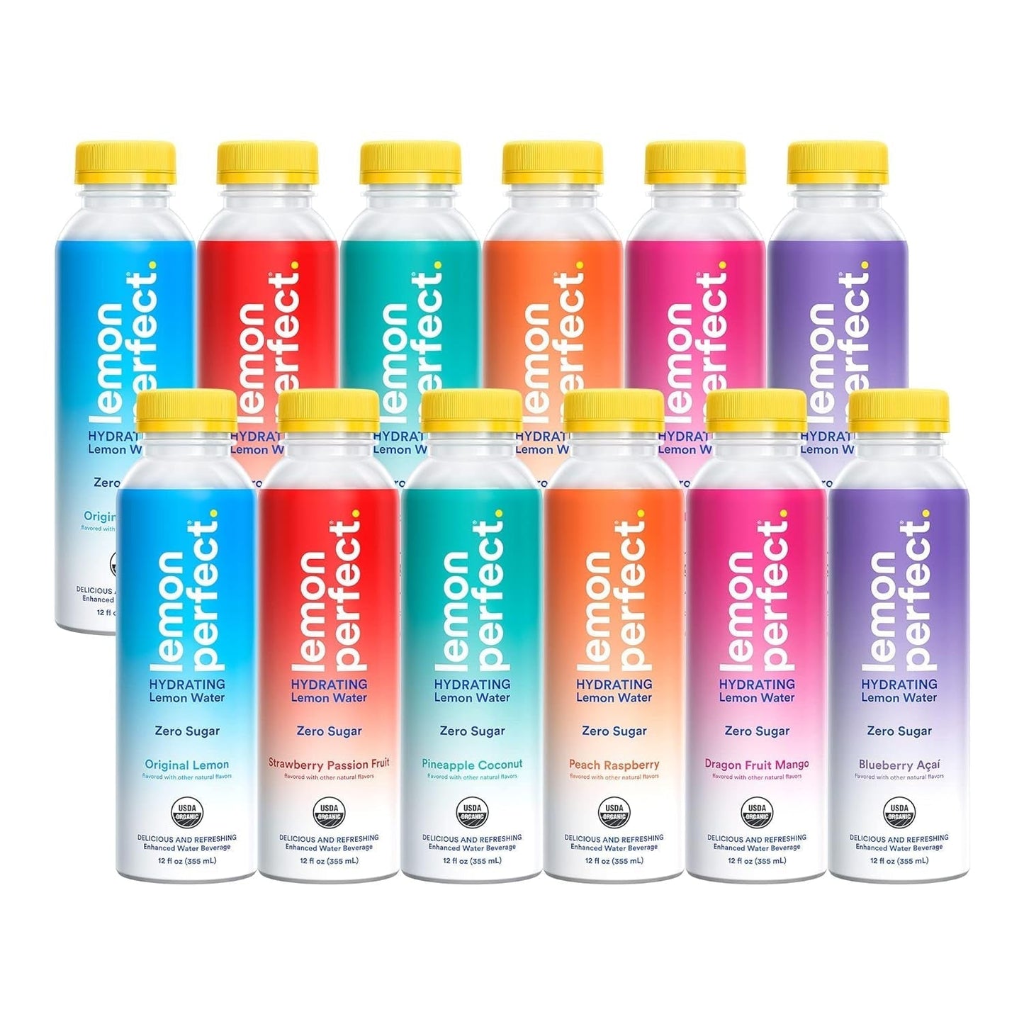 , Hydrating Organic Lemon Water, Zero Sugar, Flavored Water, Squeezed from Real Fruit, Plastic Neutral, No Artificial Ingredients, 6-Flavor Variety Pack (12Oz Bottles) 12Pk - WORLD TIME VISITS